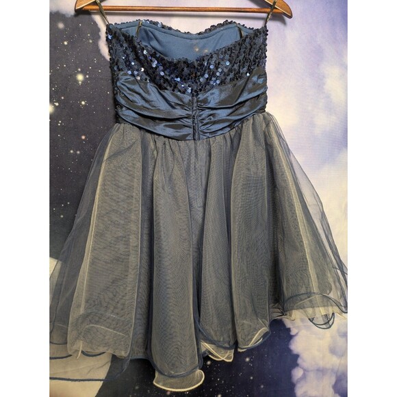 Navy Blue Sequin Strapless Tulle Party Dress Size 3 Prom Homecoming Speechless - Picture 11 of 11